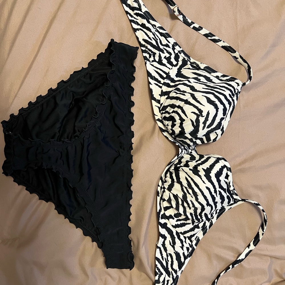 Shade & Shore Zebra Print Bikini Set - Black and White